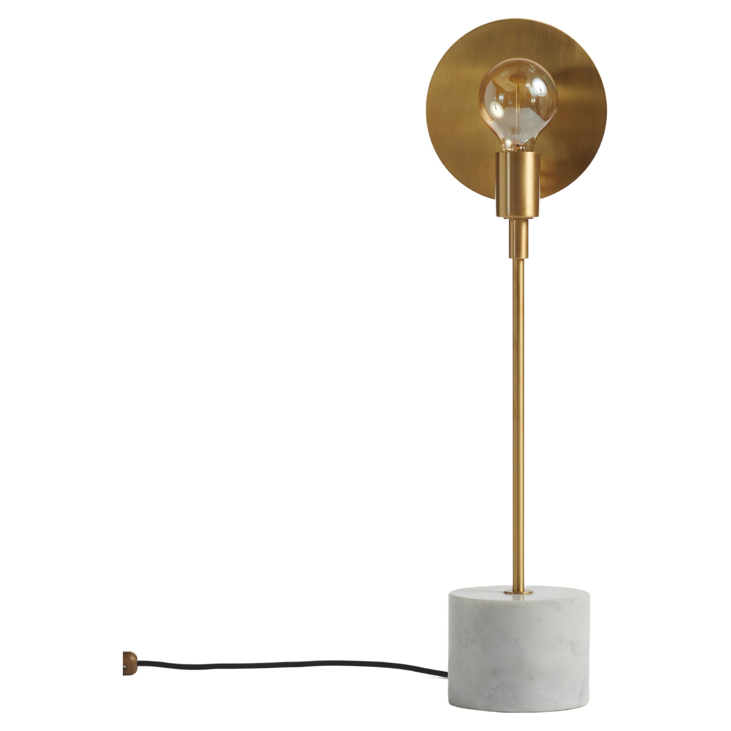 Essential Italian Table Lamp "Vanessa," in Satin Brass and White Marble For Sale