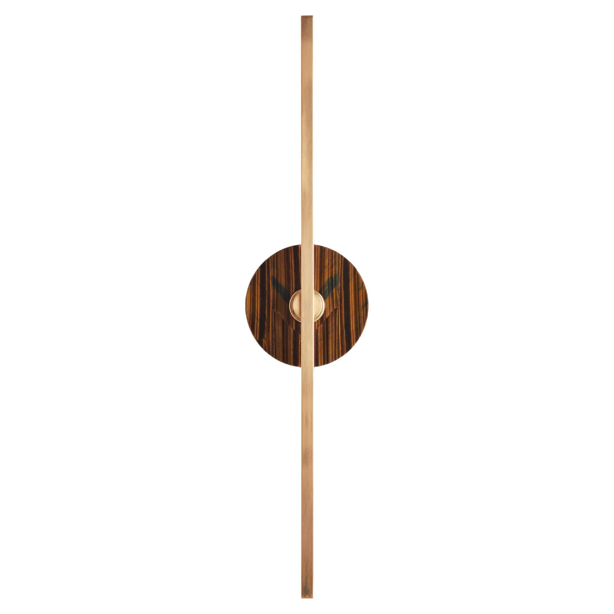Essential Italian Wall Sconce "Elite Stick", Polished brass and Tiger Eye