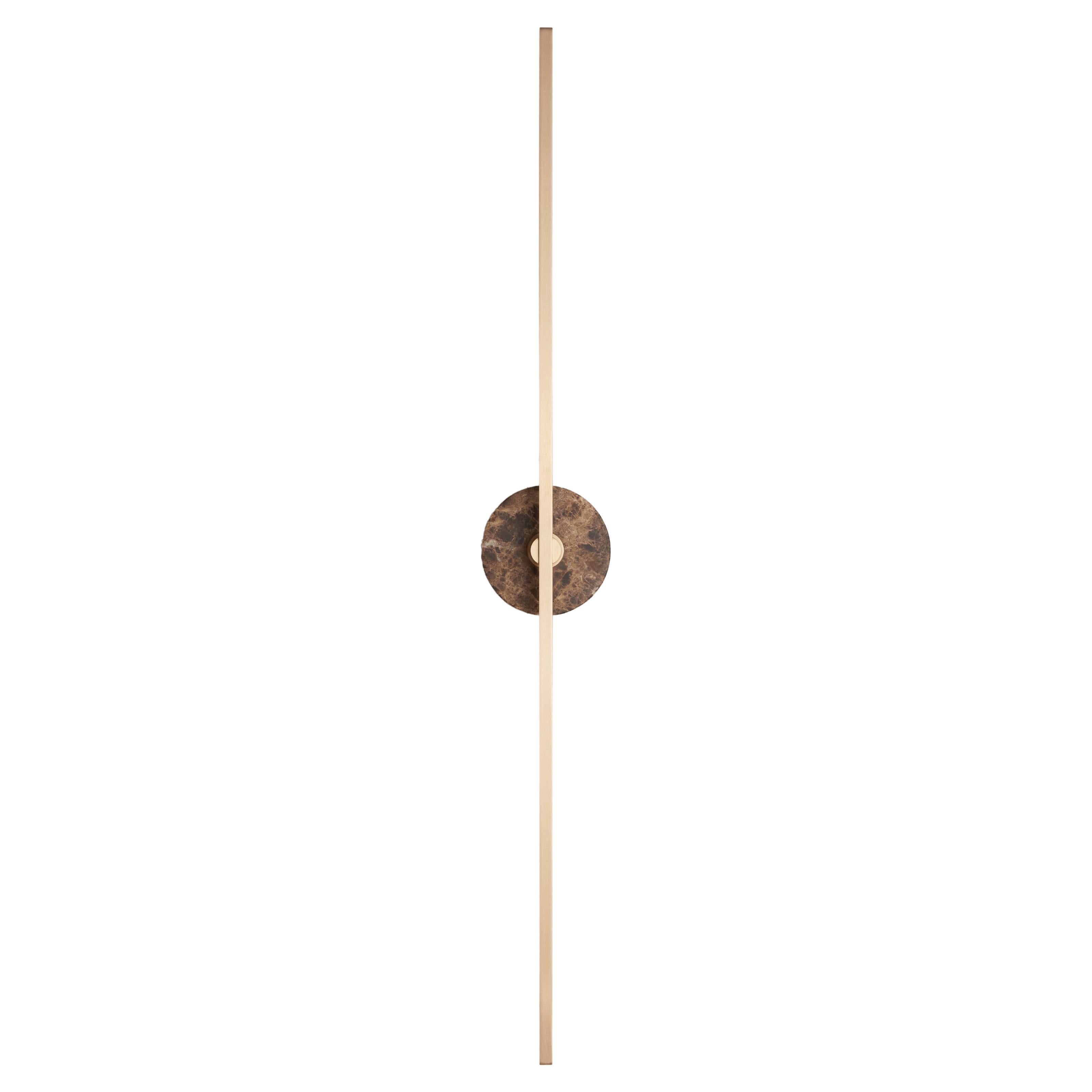 Essential Italian Wall Sconce "Grand Stick", Brass and Brown Emperador Marble