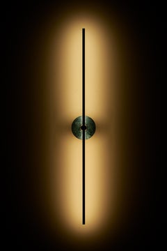 Essential Italian Wall Sconce "Grand Stick", Brass and Green Guatemala Marble