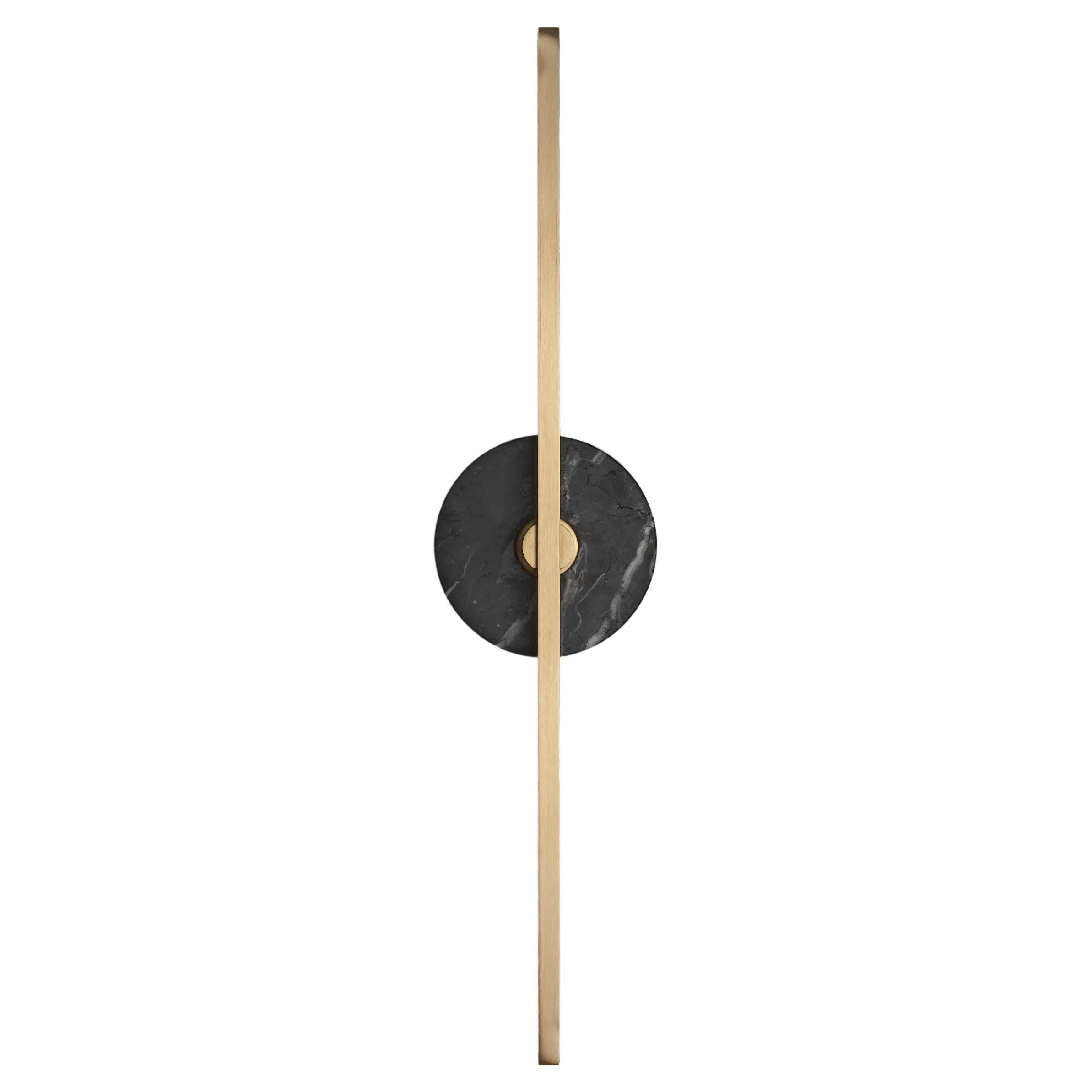 Essential Italian Wall Sconce "Stick" - Brass and Black Marquinha Marble For Sale
