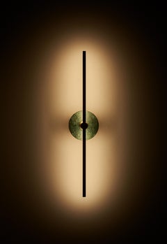 Essential Italian Wall Sconce "Stick", Brass and Green Guatemala Marble