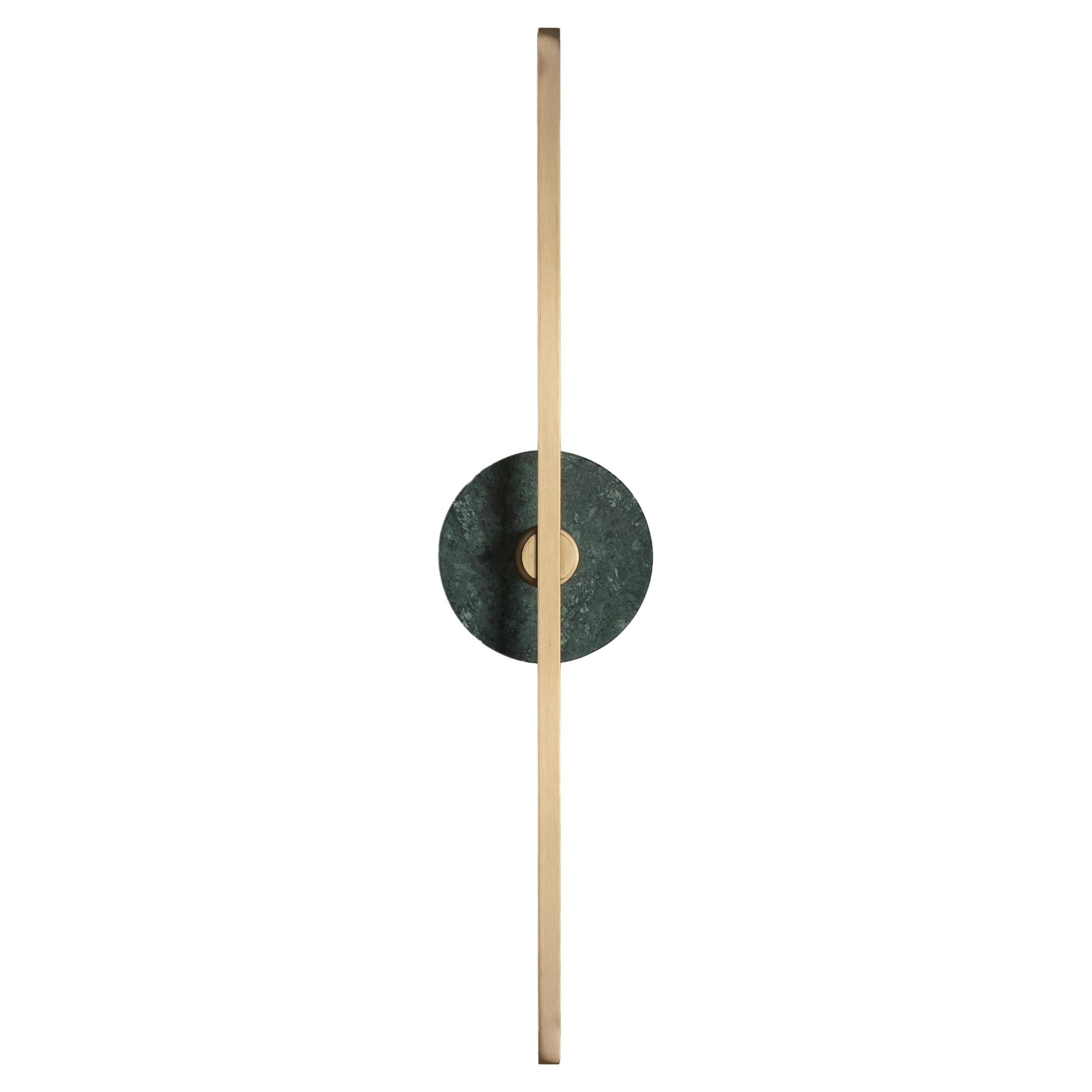 Essential Italian Wall Sconce "Stick", Brass and Green Guatemala Marble For Sale