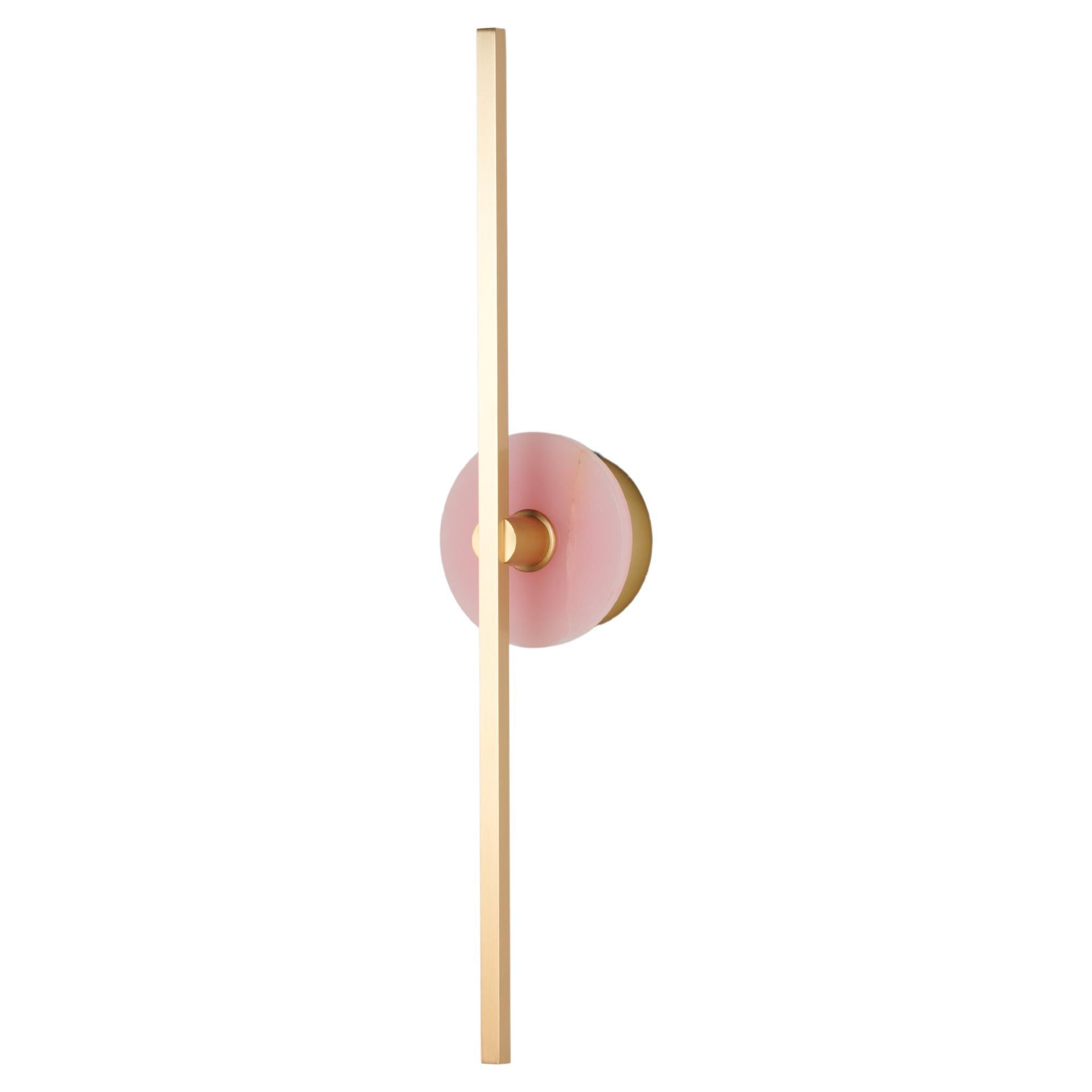 Essential Italian Wall Sconce "Stick", Brass and Pink Onyx L.E. For Sale