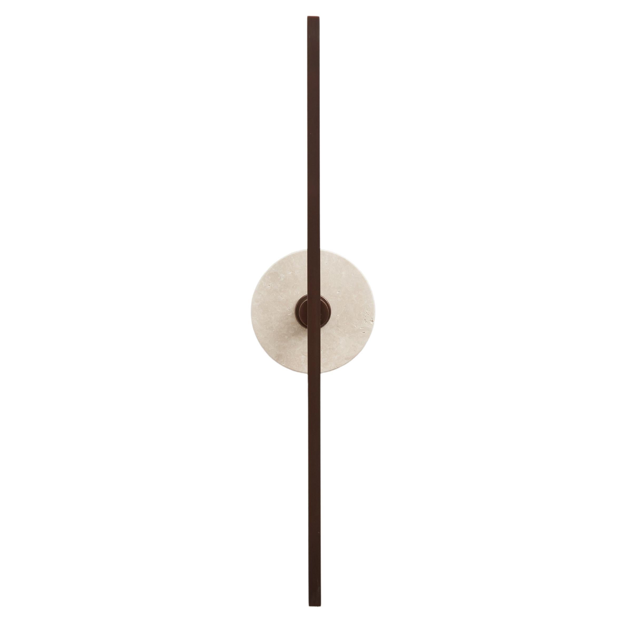 Essential Italian Wall Sconce "Stick", Bronze and Travertine Marble (S) For Sale