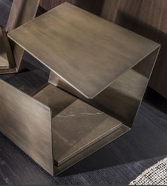 Essential Side Table by Emmemobili, Hand-Crafted Metal & Marble, Italy