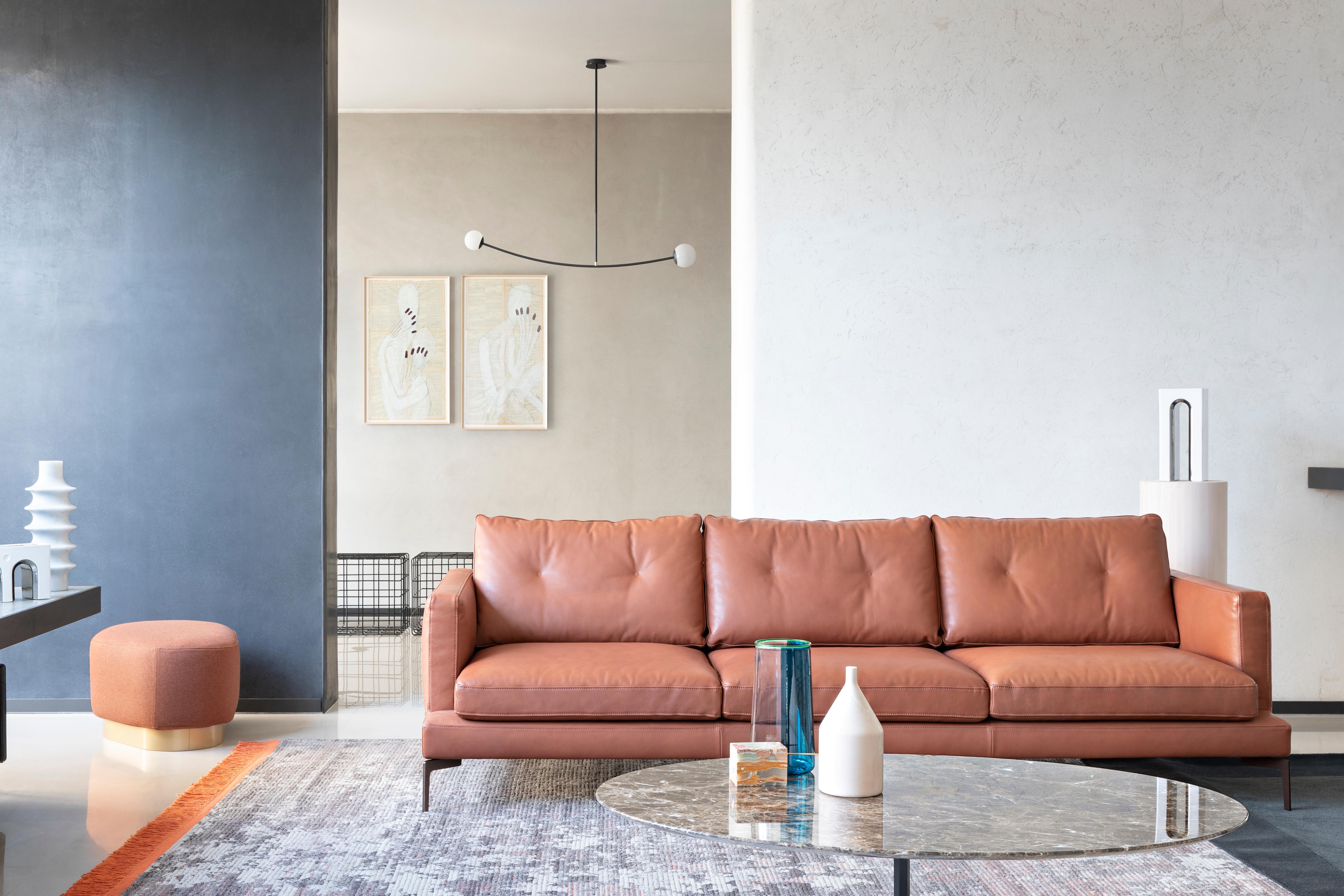 Modern Essentiel 3-Seat 220 Sofa in Braided Pink Upholstery & Grey Legs, Sergio Bicego For Sale