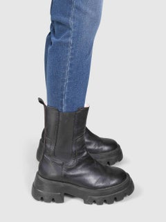 Essentiel Antwerp Black Leather Platform Lug Boots Size IT 38