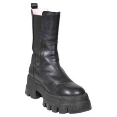 Essentiel Antwerp Black Leather Platform Lug Boots Size IT 38