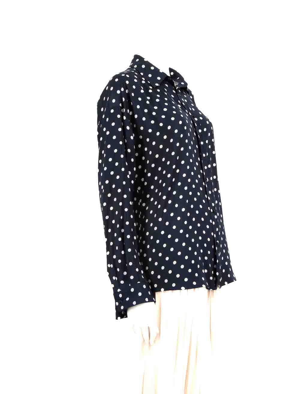 CONDITION is Very good. Hardly any visible wear to shirt is evident on this used Essentiel Antwerp designer resale item.
 
 Details
 Navy
 Polyester
 Shirt
 Polkadot pattern
 Long sleeves
 1x Front angled pocket
 Button up fastening
 Buttoned cuffs
