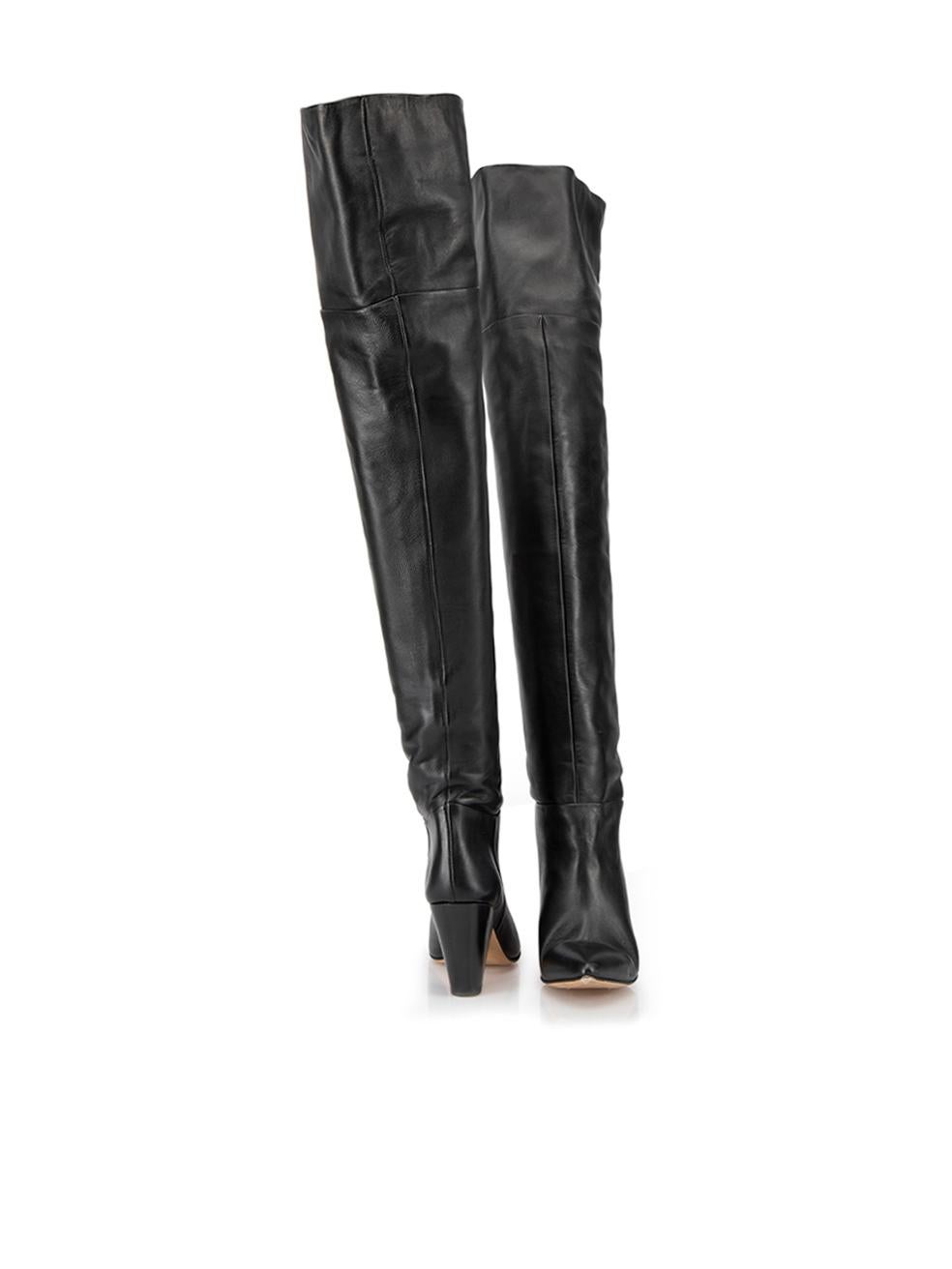 Essentiel Antwerp Women's Black Leather Thigh High Heeled Boots In Good Condition In London, GB