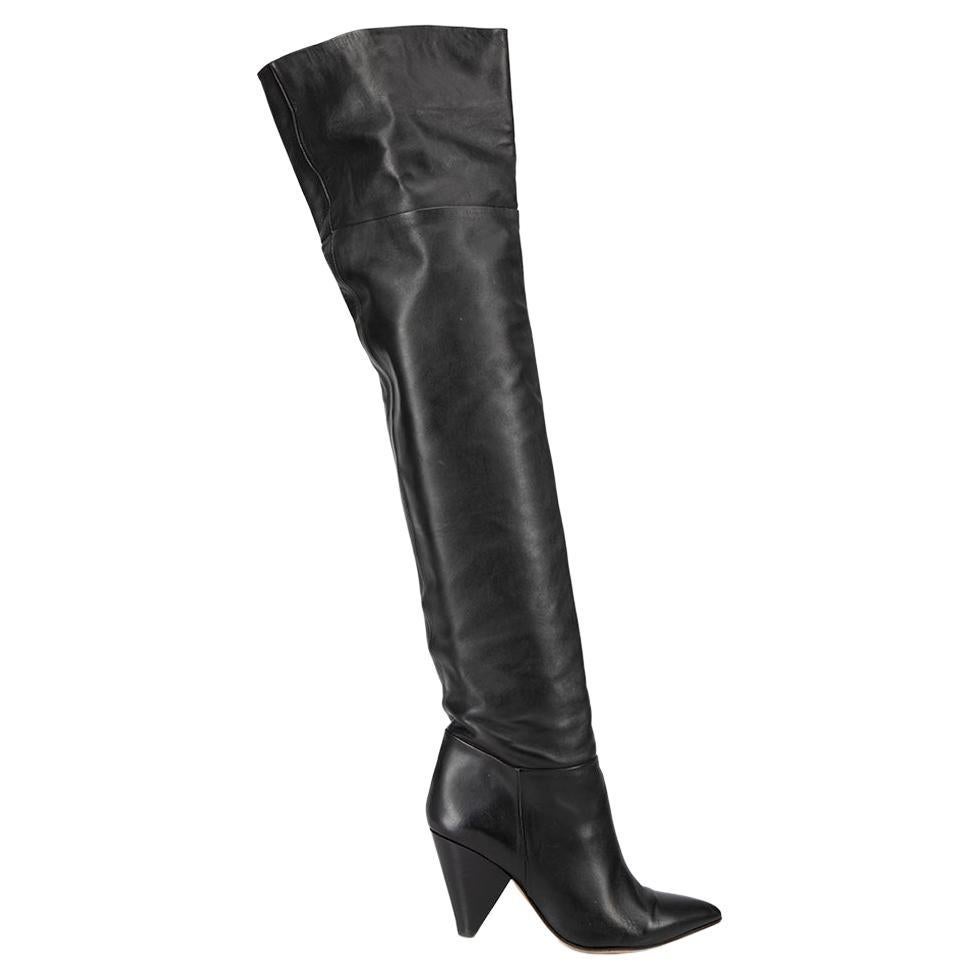 Essentiel Antwerp Women's Black Leather Thigh High Heeled Boots