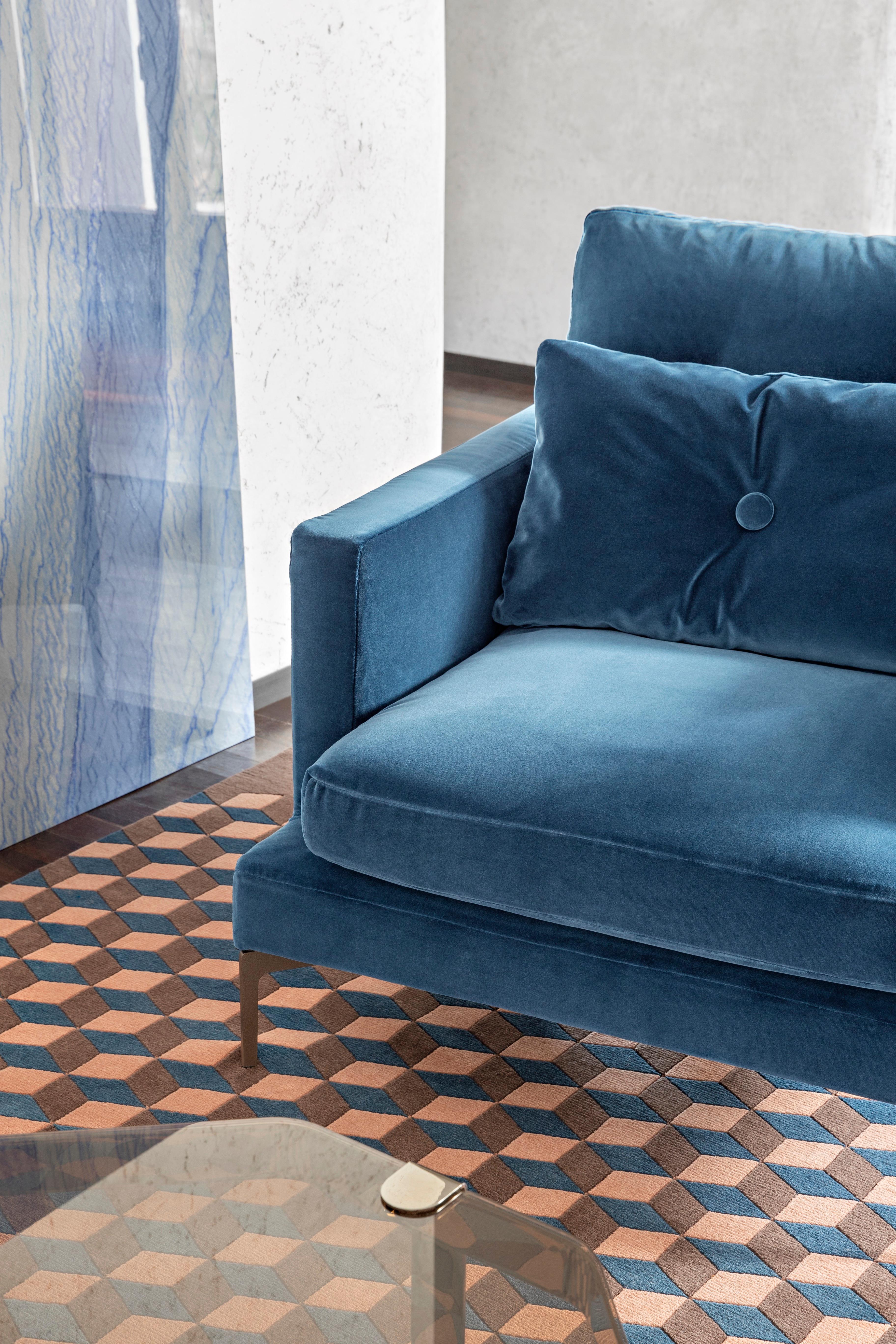 Modern Essentiel Creta Grey Upholstery Small Armchair with Pink Cushion, Sergio Bicego For Sale