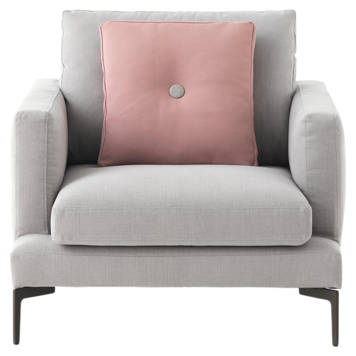Essentiel Creta Grey Upholstery Small Armchair with Pink Cushion, Sergio Bicego For Sale