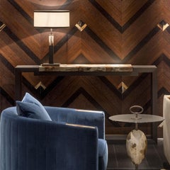 Essenziale Console Table in Horn, Tosca Leather & Burnished Brass by Arcahorn