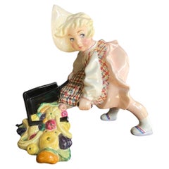 ESSEVI - Ceramica anni 30 - bambina con carriola con frutta