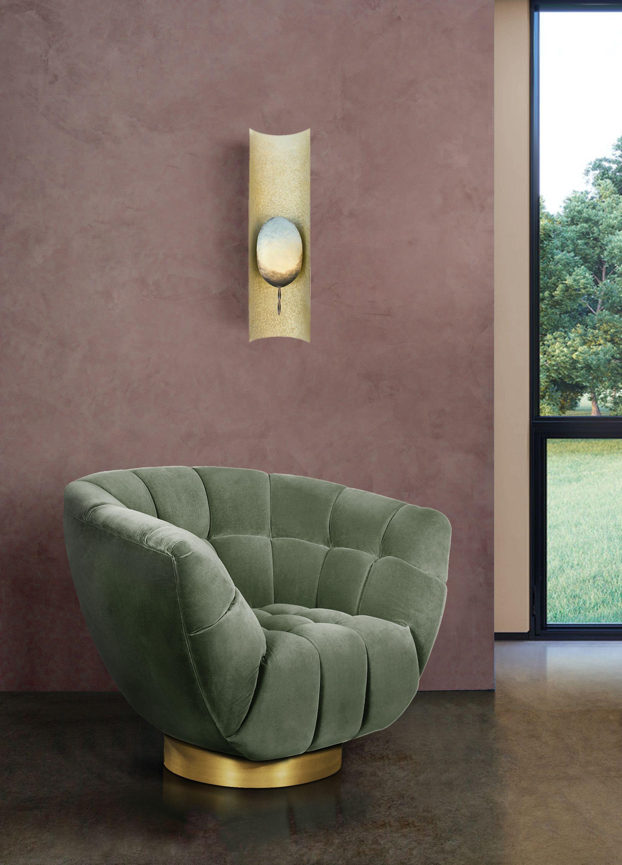 Bronzed Modern Essex Swivel Armchair in Velvet by Brabbu For Sale
