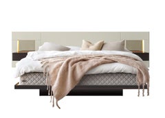 Essex-Bett, Leder-, Holz- und Spiegelbett mit optionaler Nachttischleuchte (Königin)