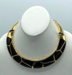 Essex black Enameled on Gold Abstract Rigid Collar Necklace