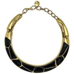 Essex black Enameled on Gold Abstract Rigid Collar Necklace