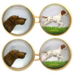 Antique Victorian Essex Crystal and 18K Yellow Gold Dog Cufflinks