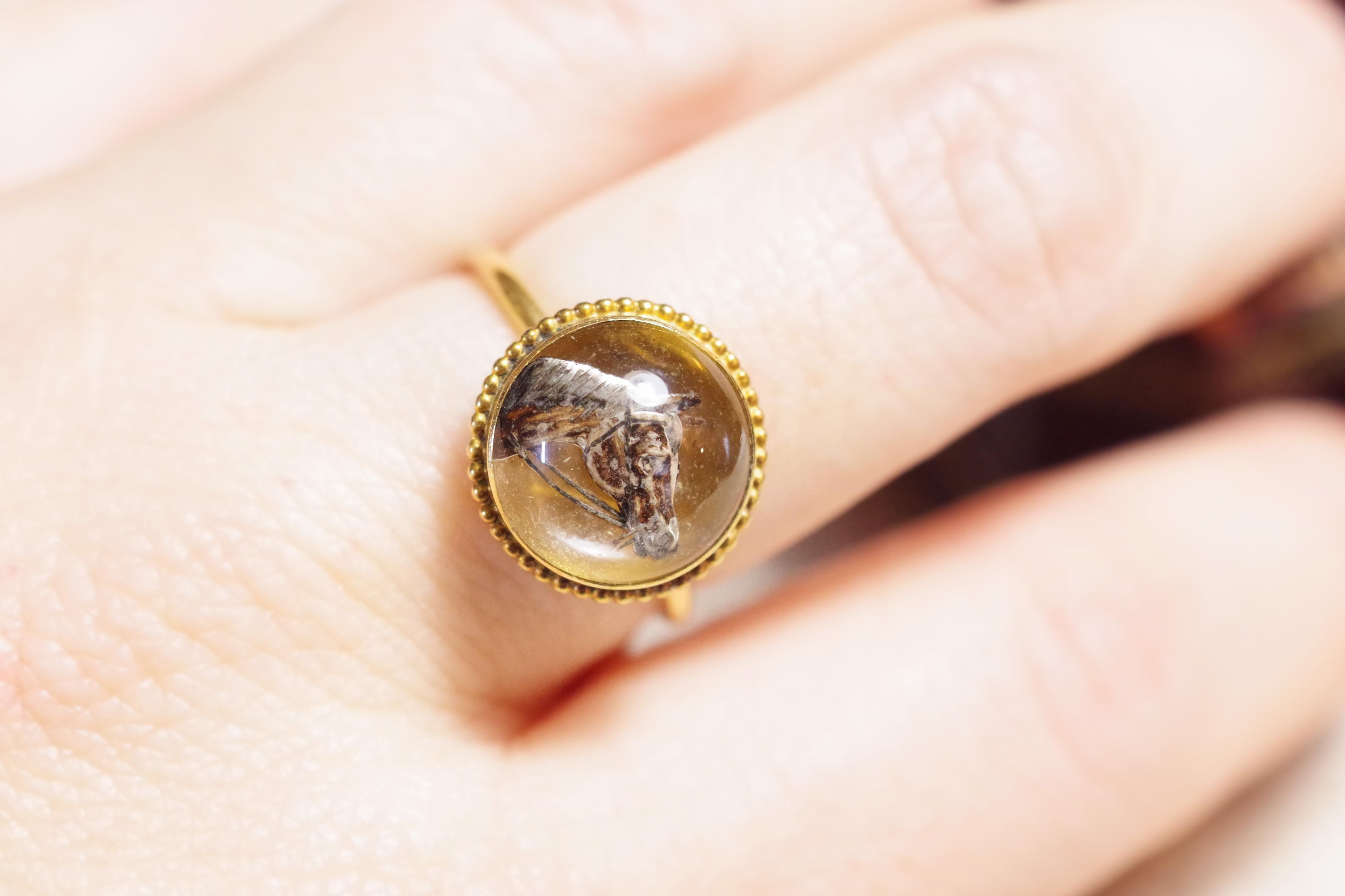 Cabochon Essex Crystal Horse Ring in Rose Gold For Sale