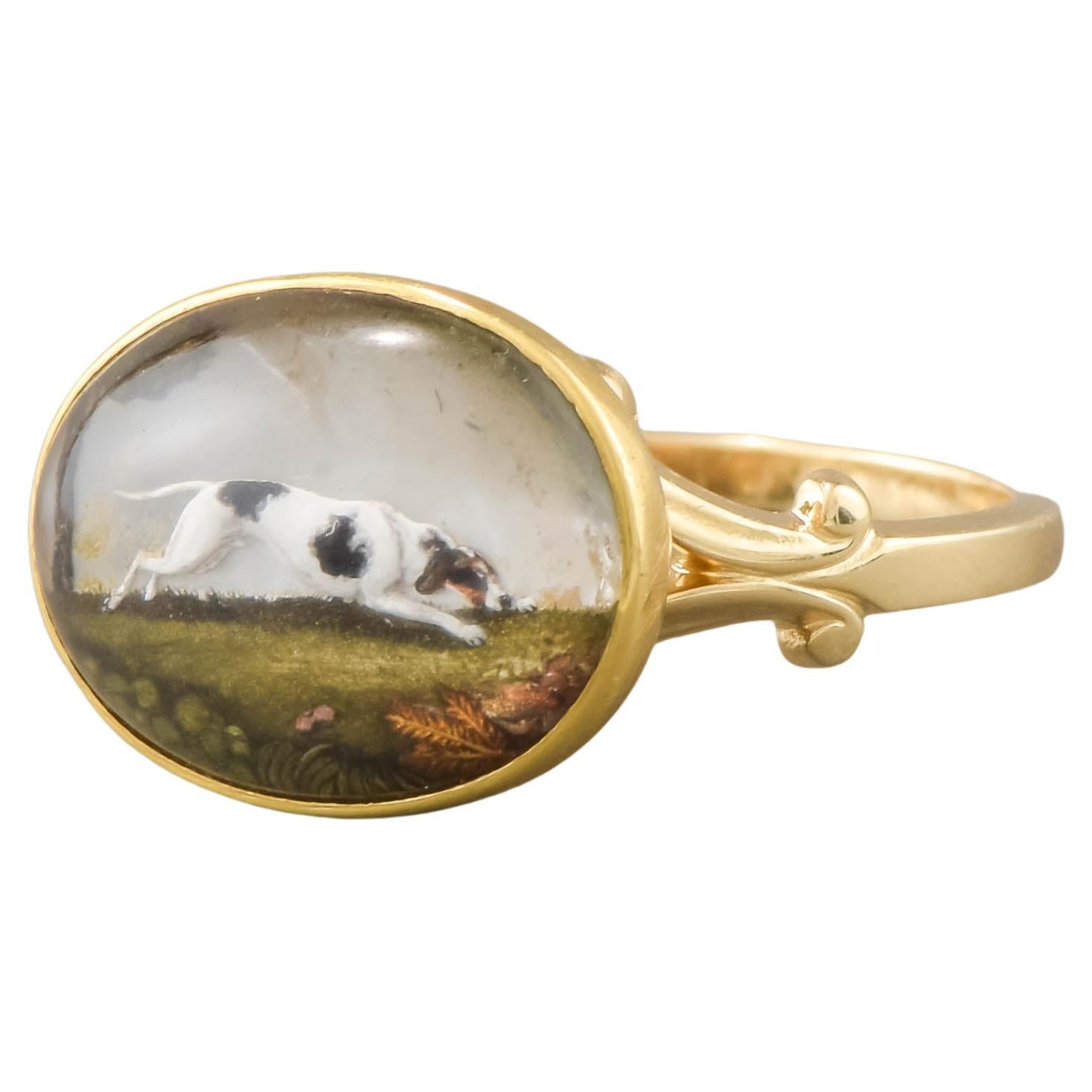 Essex Crystal Running Dog Hound Ring in 18K & 14K Gold - Antique Conversion #1