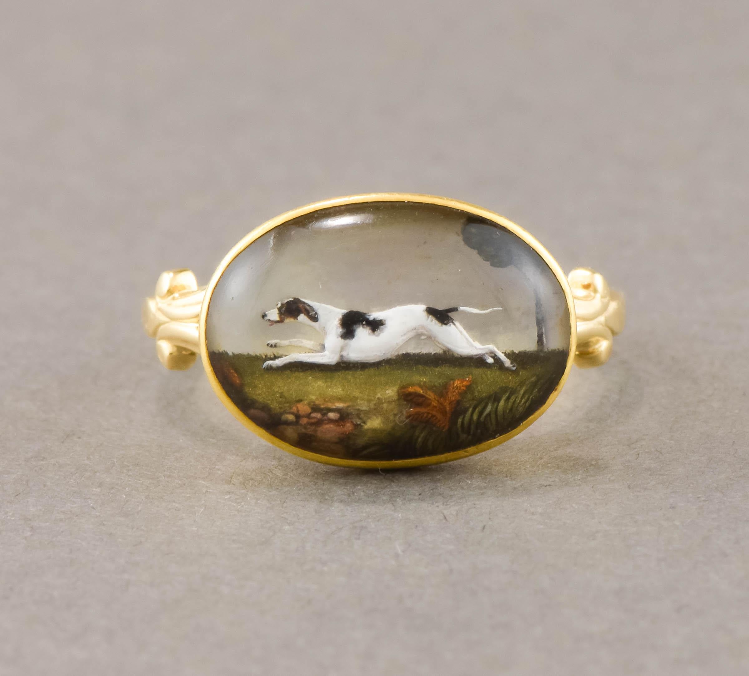 Victorian Essex Crystal Running Dog Hound Ring in 18K & 14K Gold - Antique Conversion #2