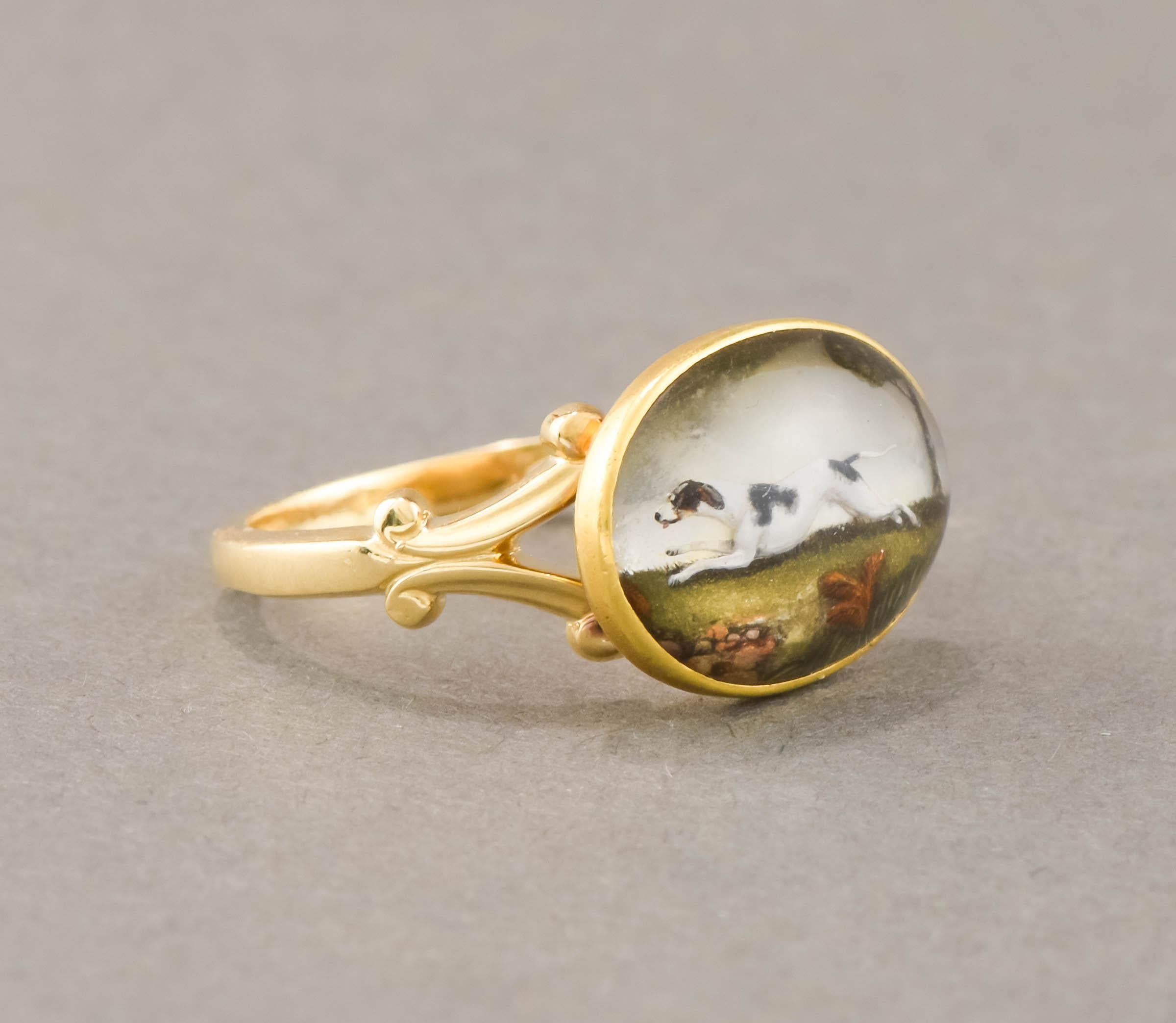 Essex Crystal Running Dog Hound Ring in 18K & 14K Gold - Antique Conversion #2 2