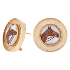 Essex Crystal Vintage Horse Earrings, 14k Gold Equestrian Large Pierced Studs