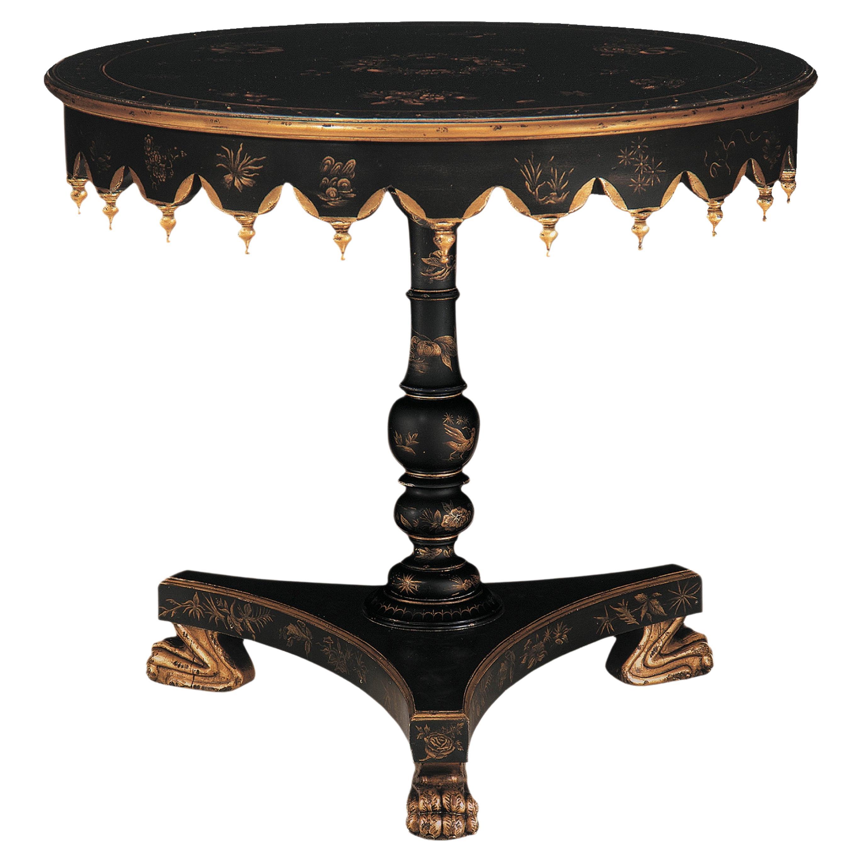 Essex Lamp Table. Hand-painted with floral motifs in gold and gilded details For Sale