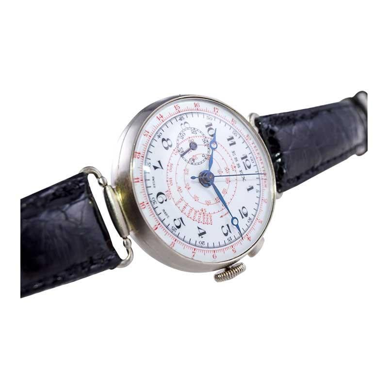 Essex Nickel Silver One Button Chronograph Original Enamel Dial Watch For Sale 4