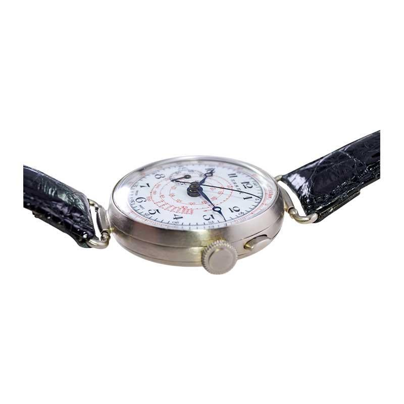 Essex Nickel Silver One Button Chronograph Original Enamel Dial Watch 5