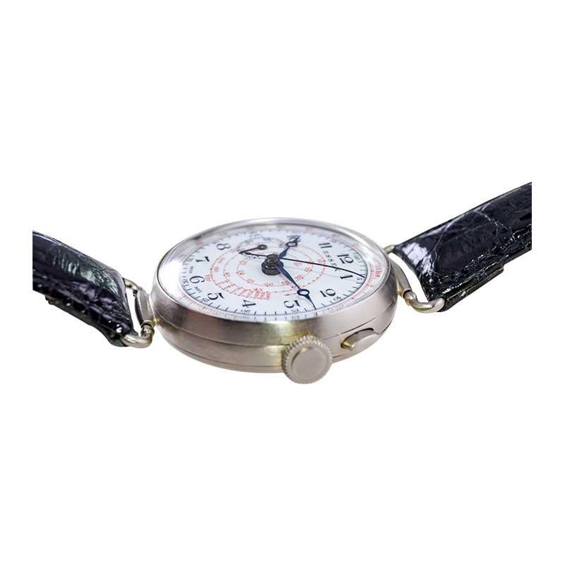 Essex Nickel Silver One Button Chronograph Original Enamel Dial Watch For Sale 5