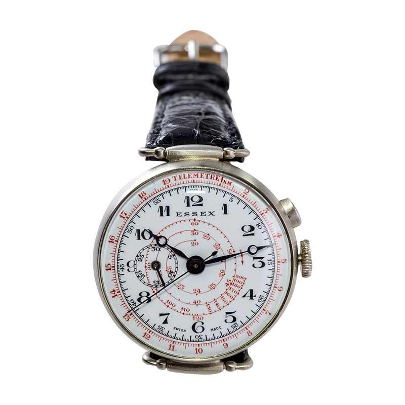 Women's or Men's Essex Nickel Silver One Button Chronograph Original Enamel Dial Watch
