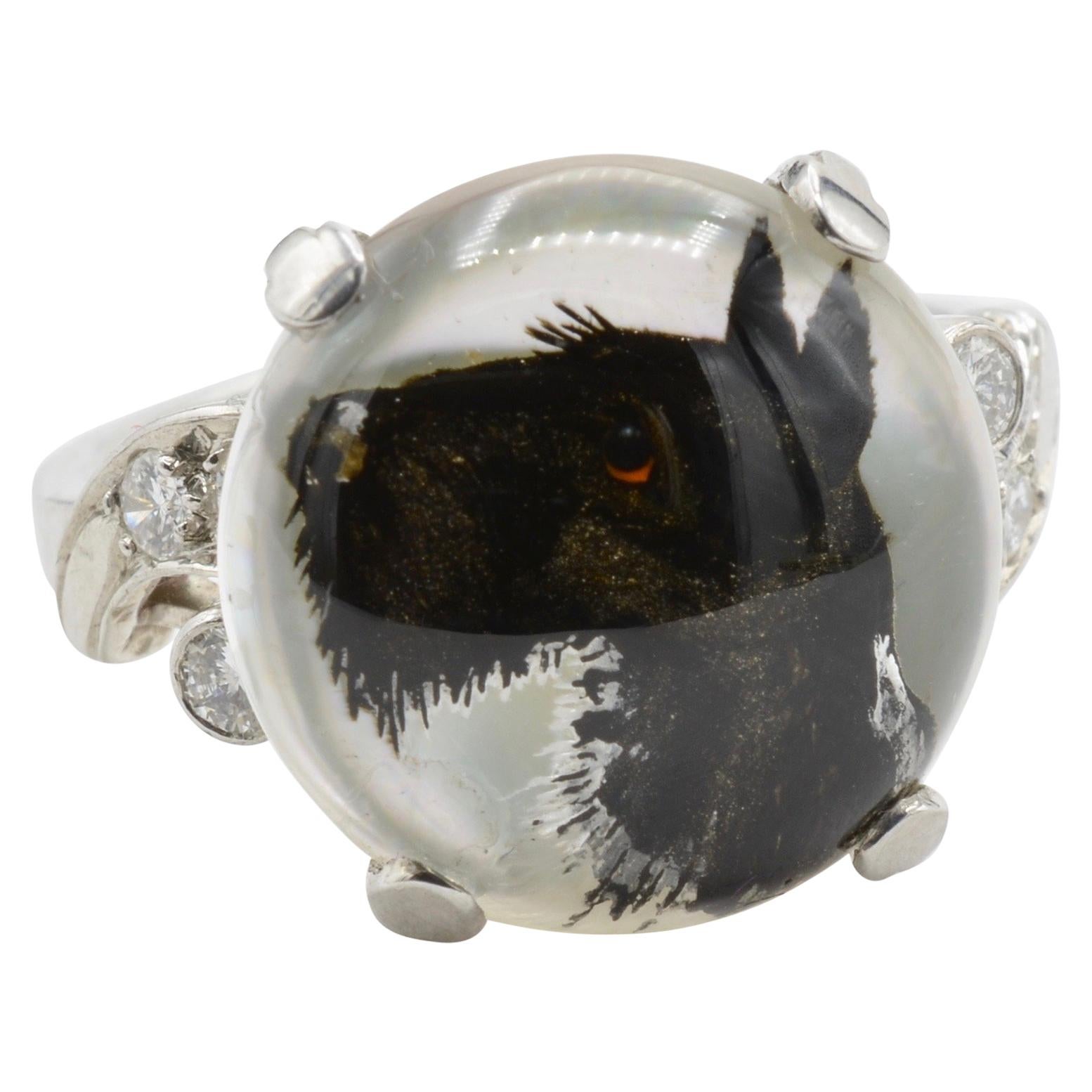 Essex Reverse Intaglio Black Scottie Platinum Iridium Diamonds Ring