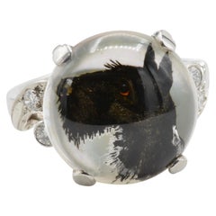 Antique Essex Reverse Intaglio Black Scottie Platinum Iridium Diamonds Ring