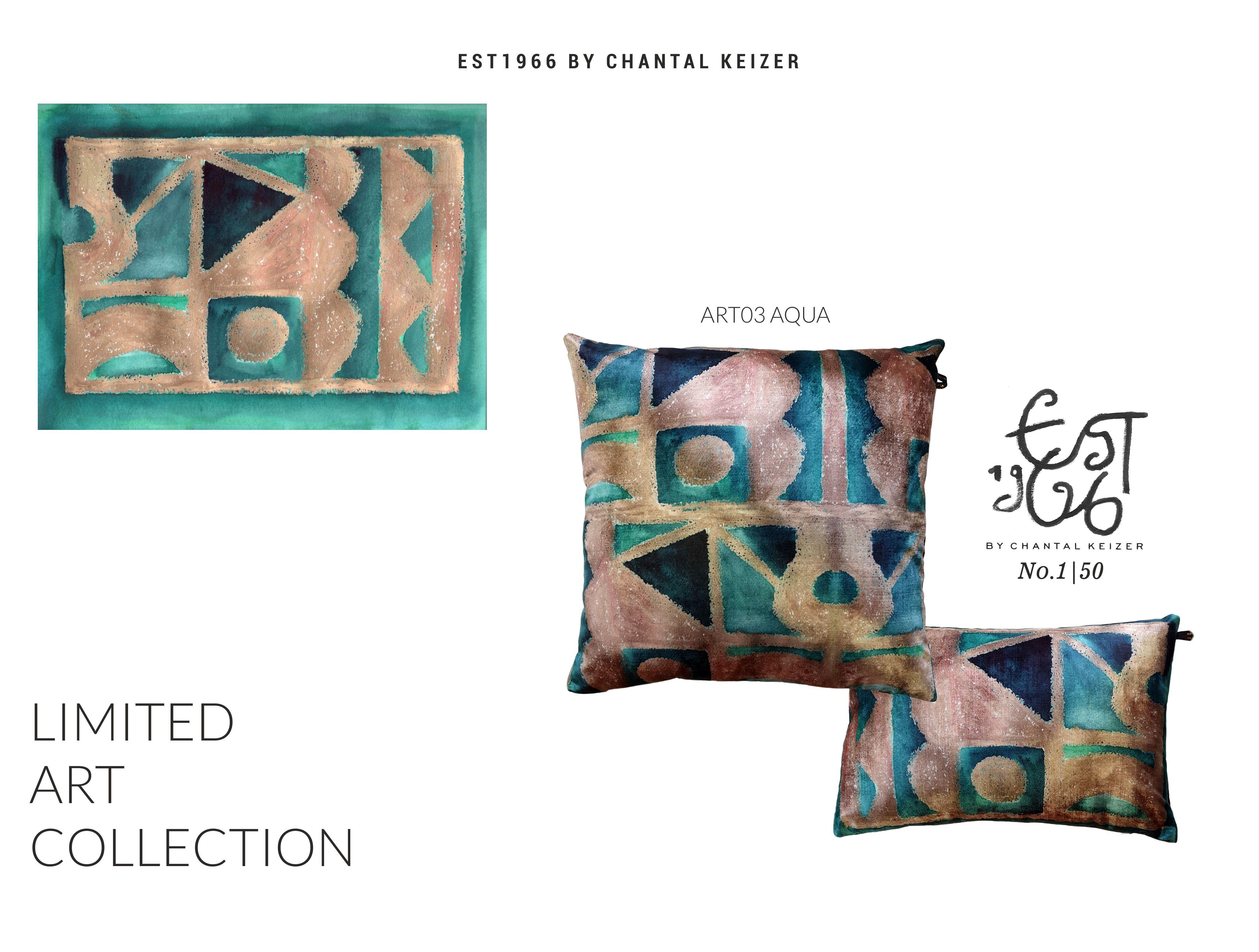 Chantal Keizer painted a number of Art works and transferred them to fabric in a limited collection. 

Of each work a maximum of 50 cushions are available worldwide.

This design is printed on a very luxurious woven velvet with a beautiful
