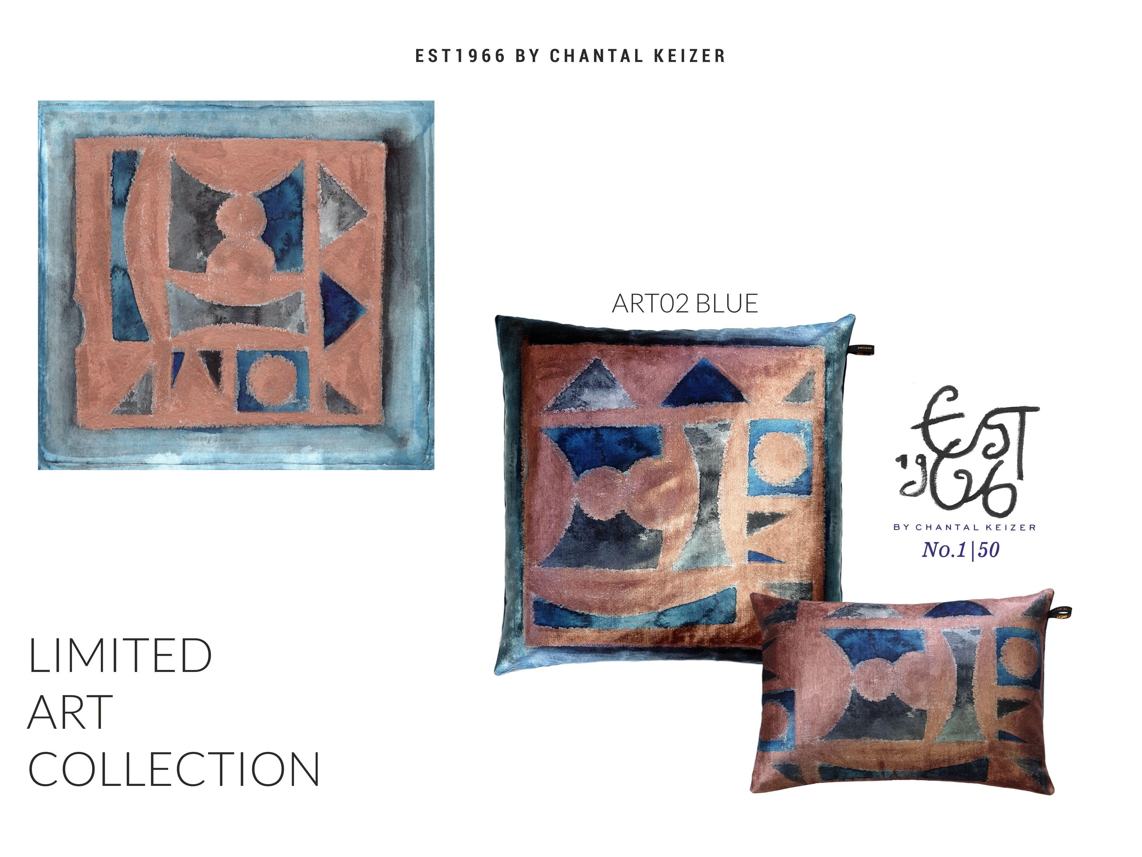 Chantal Keizer painted a number of art pieces and transferred them to fabric in a limited Art collection. Of each work a maximum of 50 cushions 
are available worldwide. The Art collection contains 9 different pieces. The pillow has a luxurious look