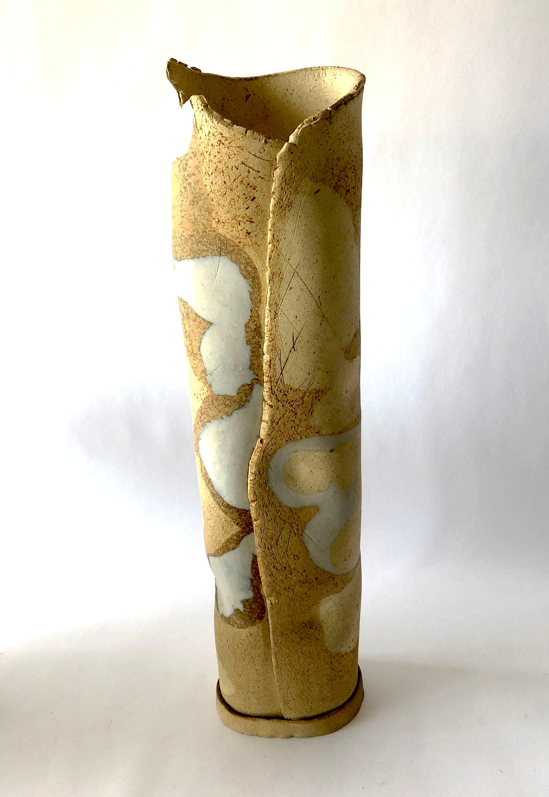 Large scale, stoneware camouflage spotted vase created by Esta James of Los Angeles, California. Vase measures 17