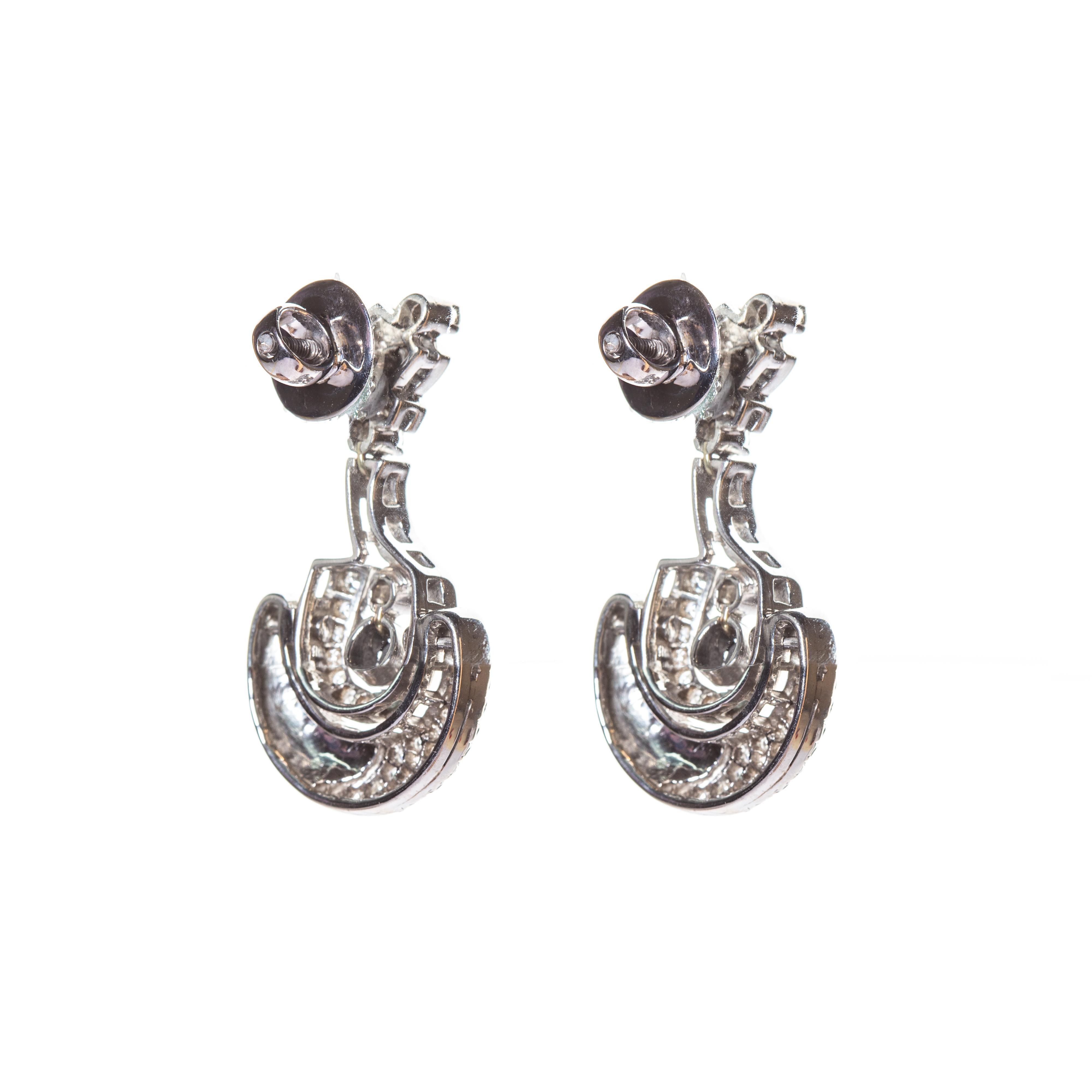 Contemporary Art Deco Style Elephant Earrings in 18 Karat White Gold, Diamonds Black Onyx For Sale