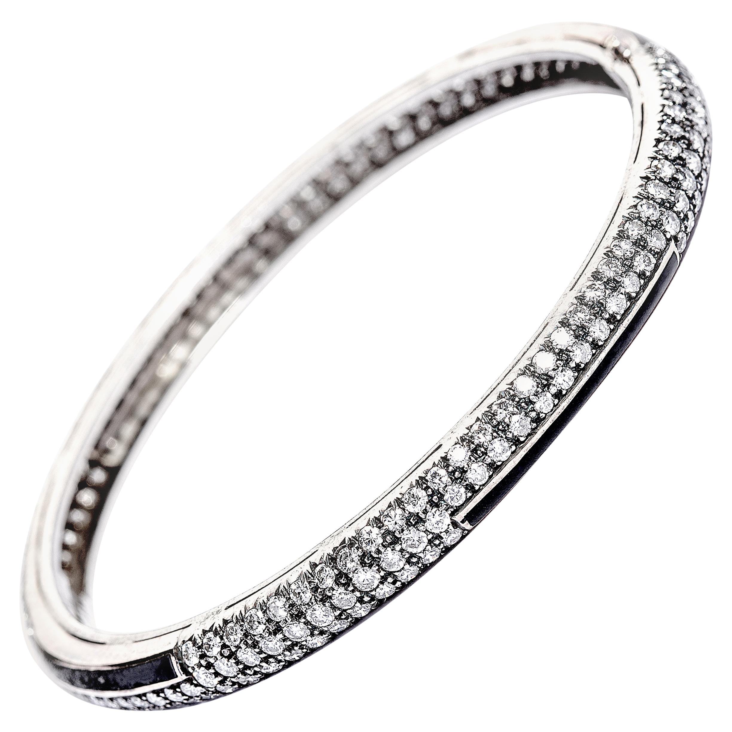 Art Deco Style Yin Yang Black Enamel Diamond Bracelet in 18 Karat Gold For Sale