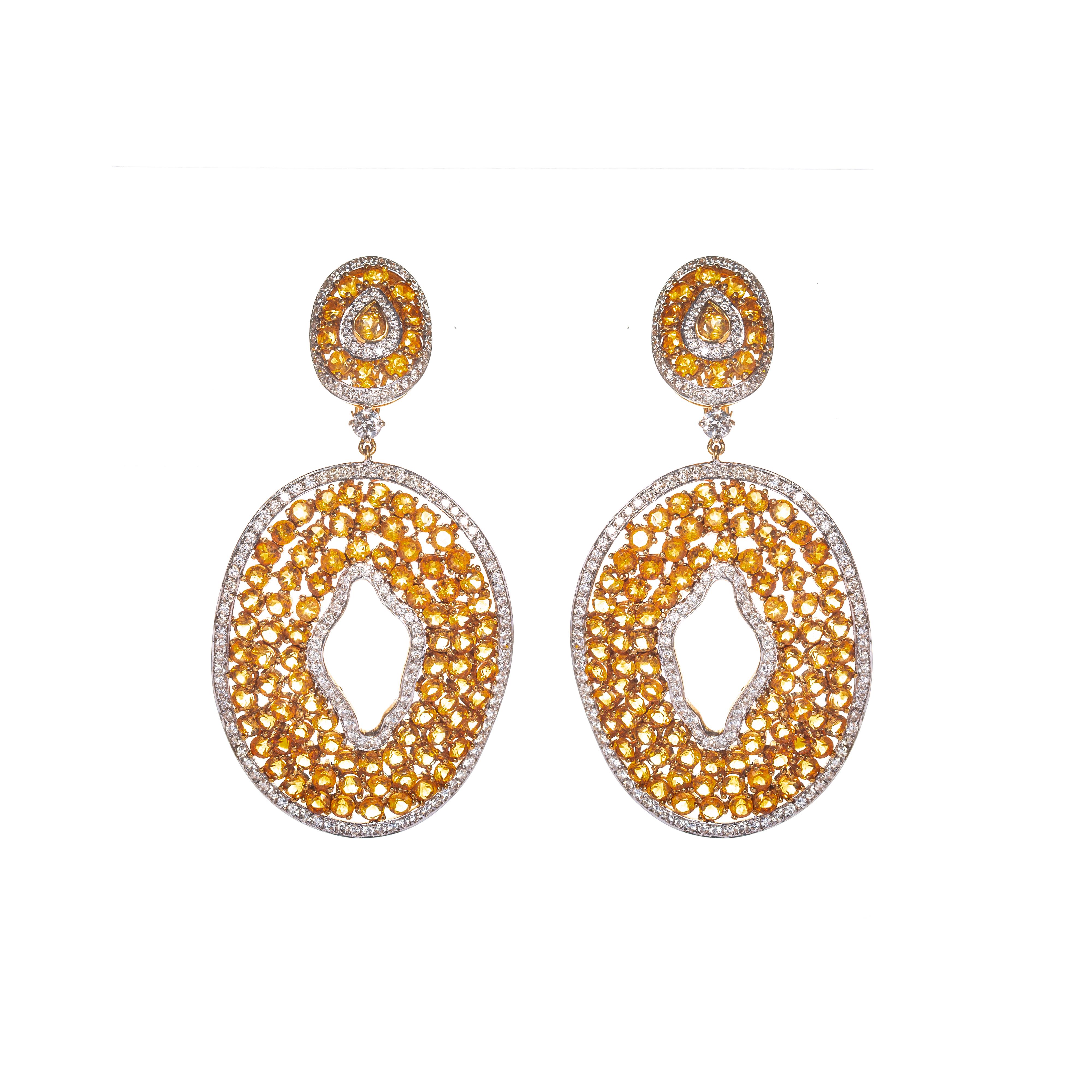 Contemporary Citrine and Diamond Sweeter than Honey Earrings in 18 Karat Gold For Sale