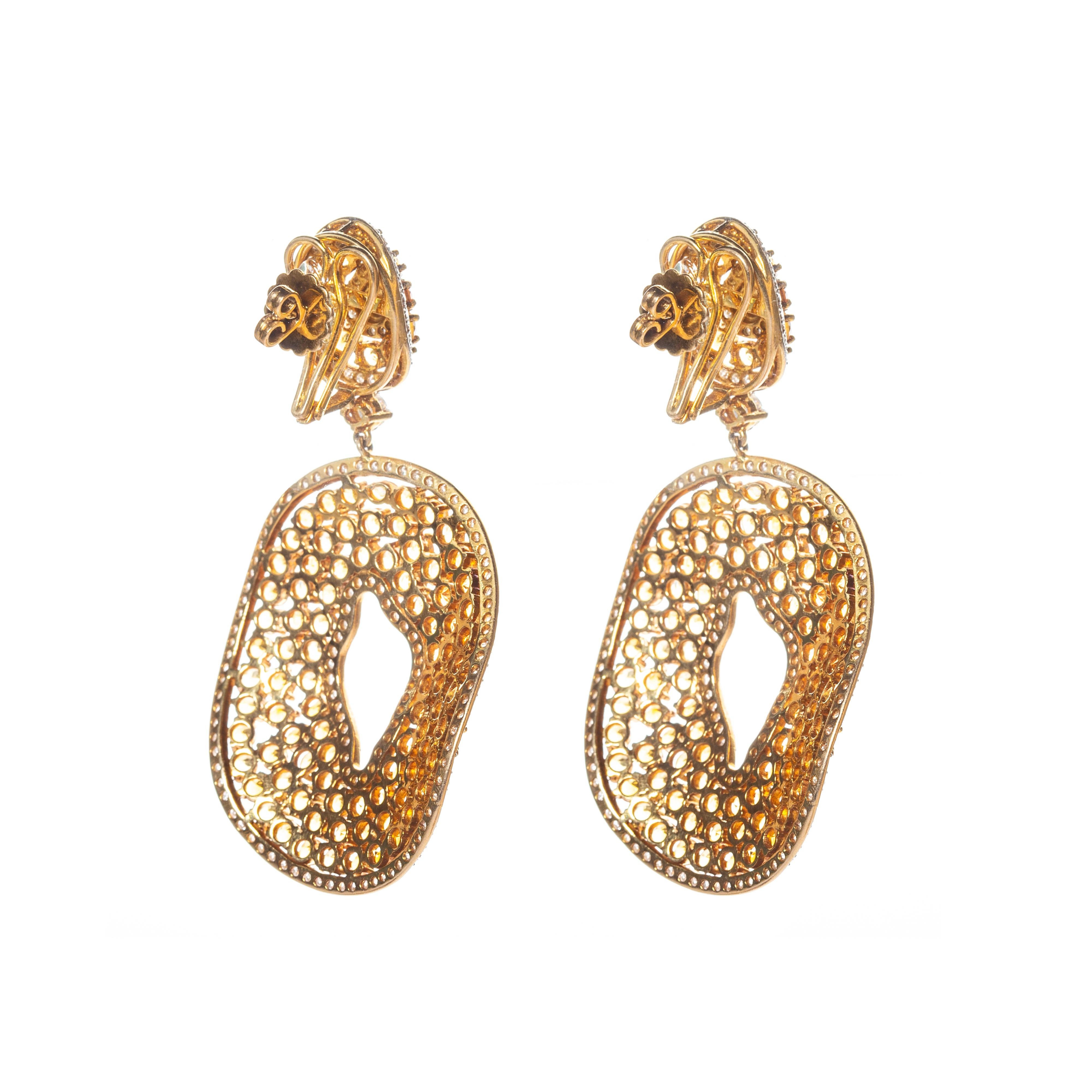 Brilliant Cut Citrine and Diamond Sweeter than Honey Earrings in 18 Karat Gold For Sale