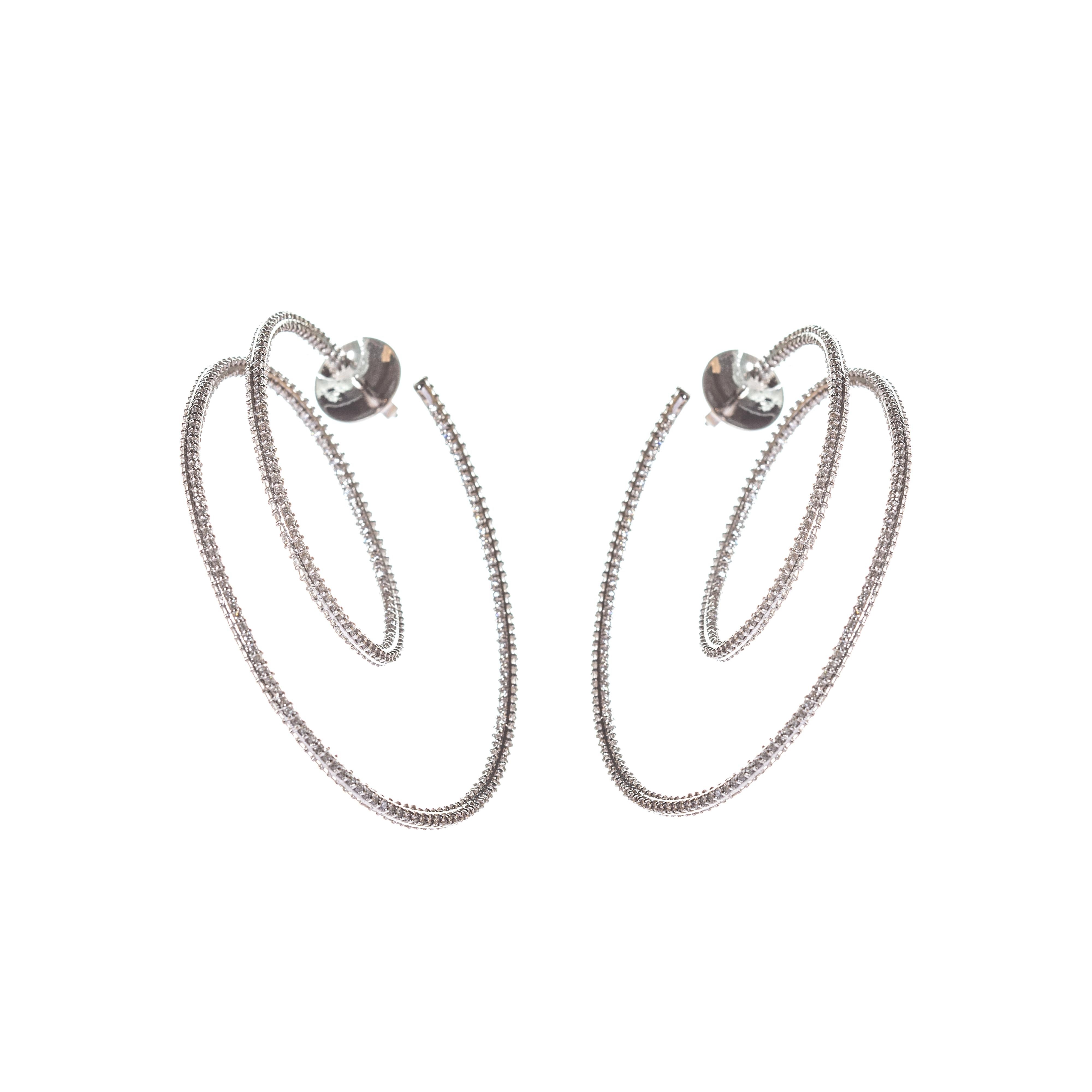 Women's Cosmic Dance Double Hoops in 18 Karat White Gold and Diamonds For Sale