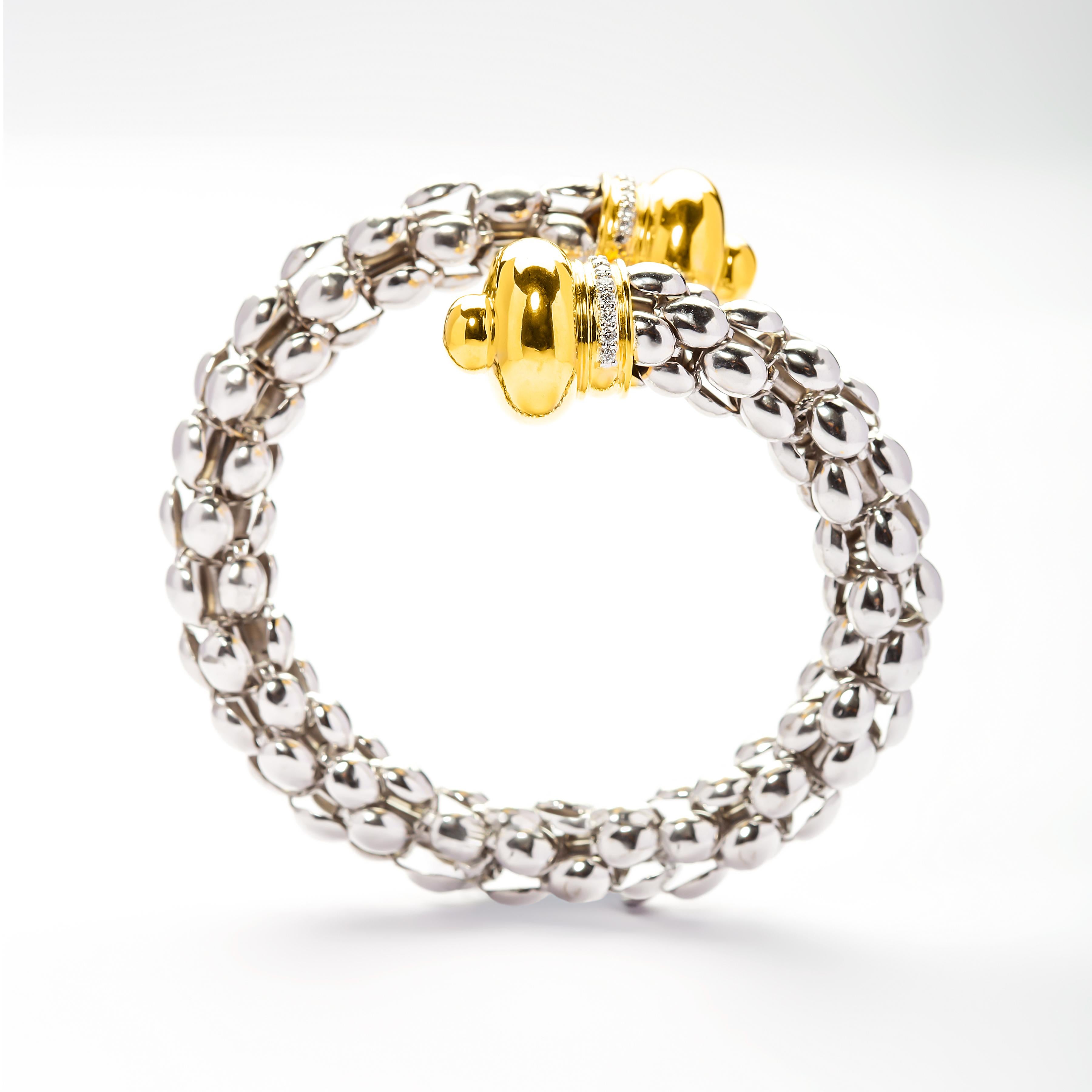 Contemporary Dome Bracelet in 18 Karat White and Yellow Gold Set with Diamonds For Sale