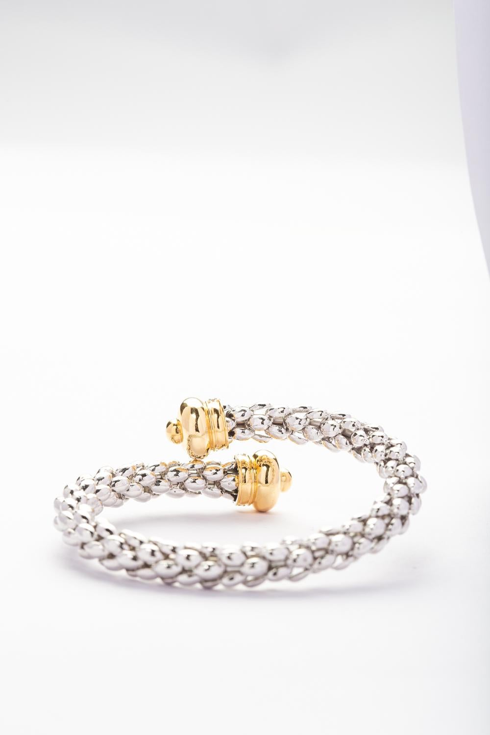 Brilliant Cut Dome Wrap Bracelet in 18 Karat White and Yellow Gold Set with Diamonds For Sale