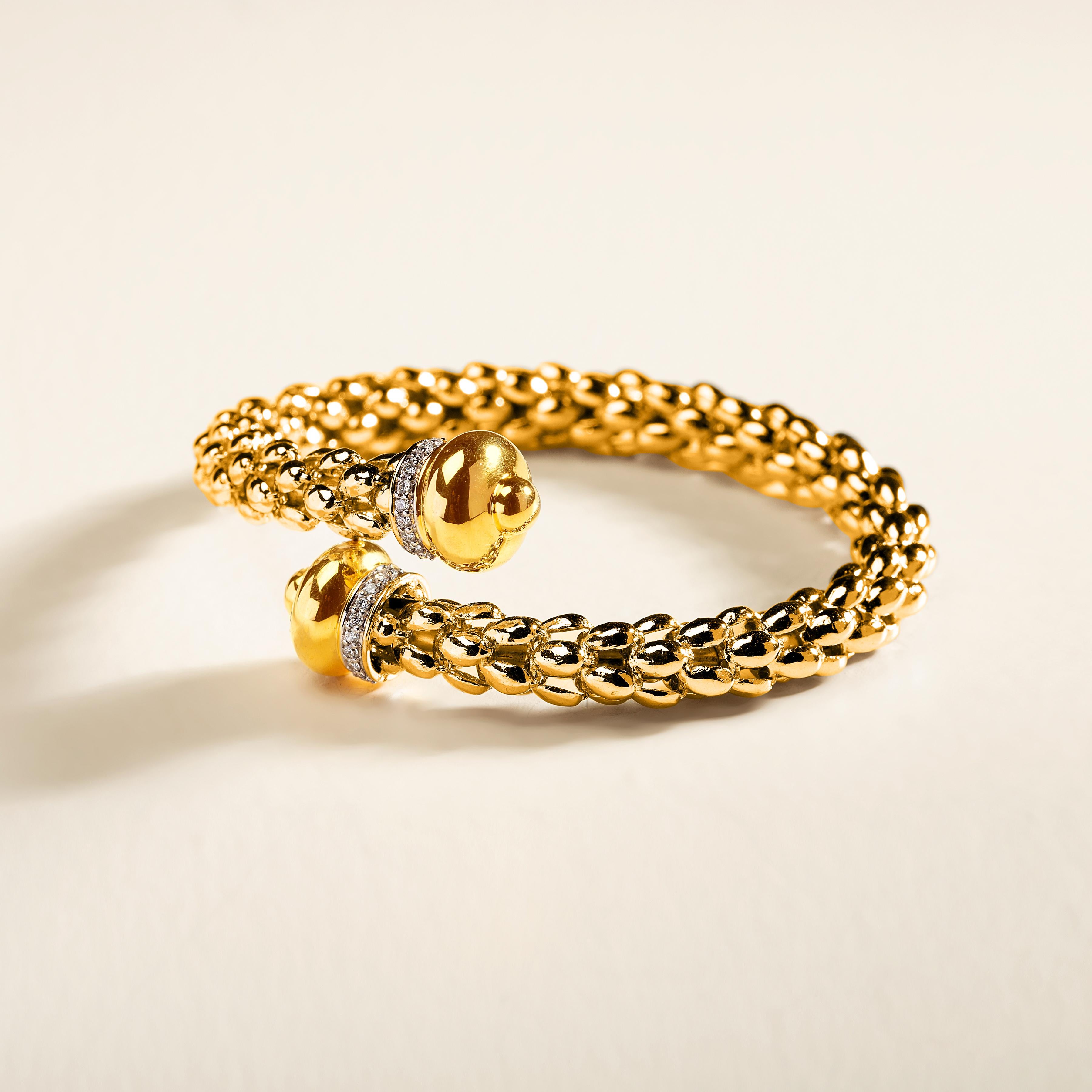Contemporary Dome Wrap Bracelet in 18 Karat Yellow Gold Set with Diamonds For Sale