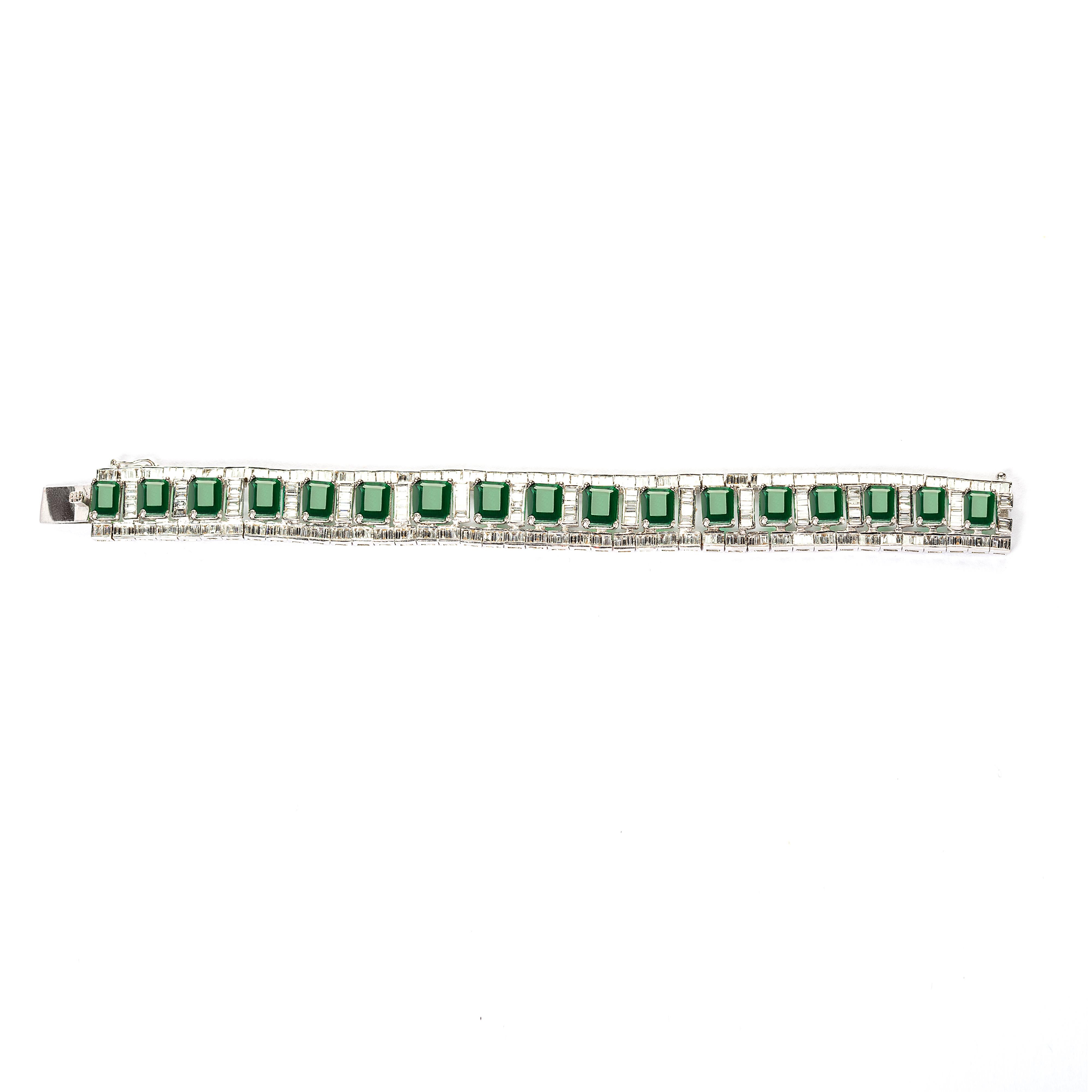 Brilliant Cut Emerald and Diamond Pathway Bracelet in 14 Karat Gold For Sale