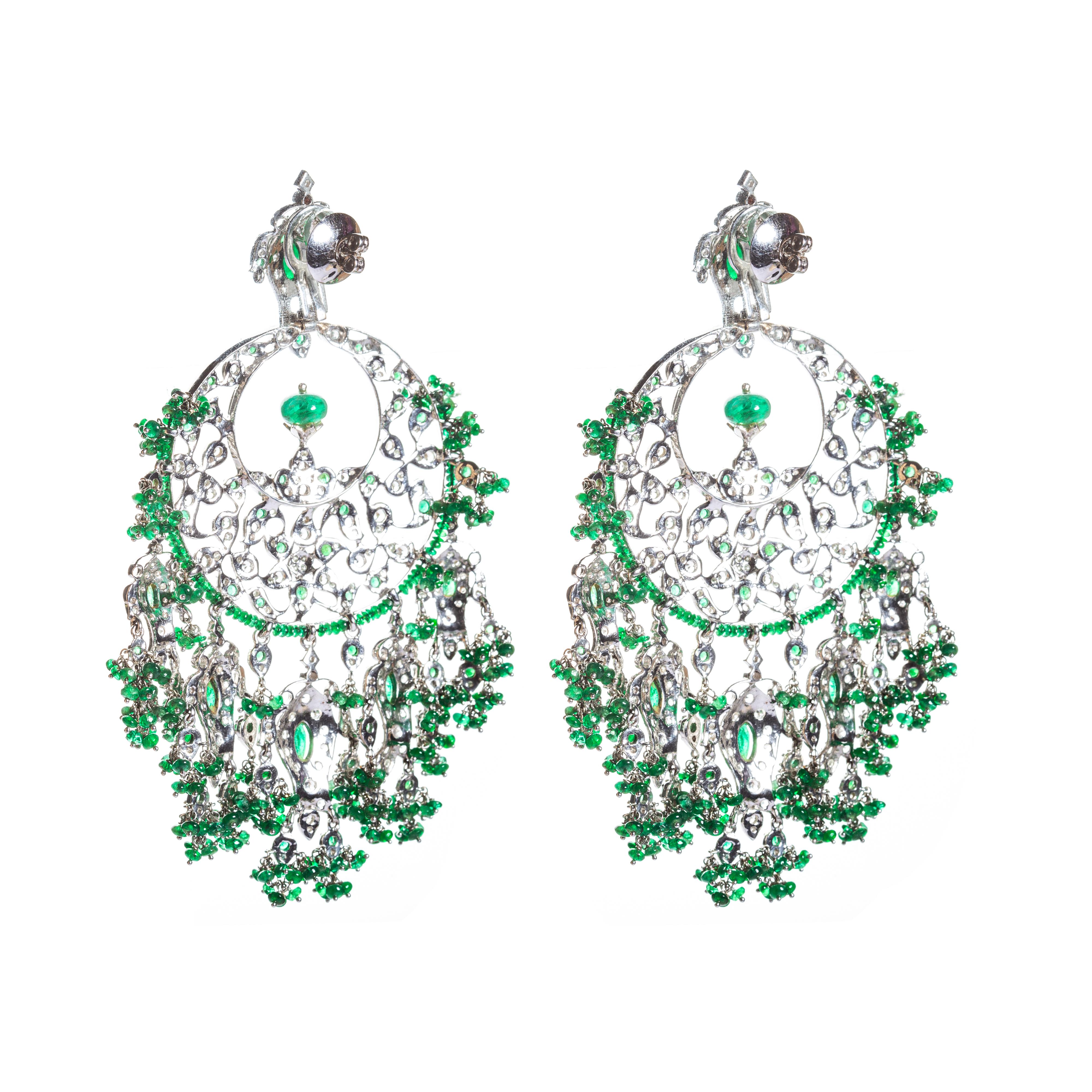 Contemporary KimK Emerald Earrings with Diamonds and White Sapphires For Sale